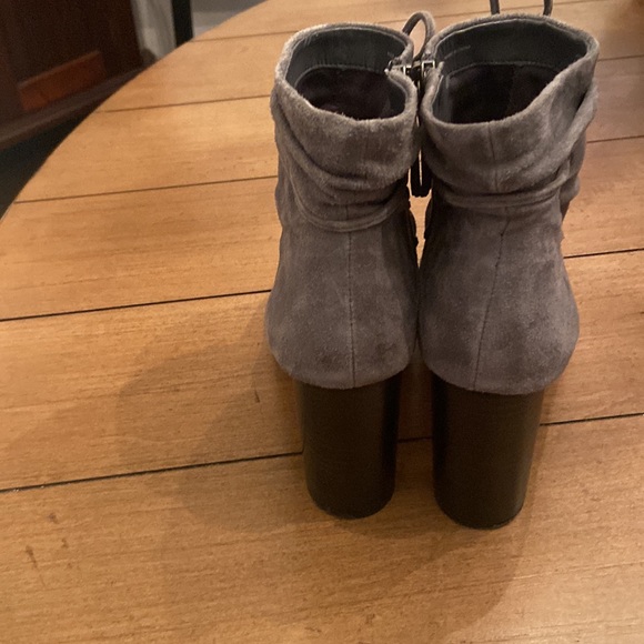 Boots, Gray Suede High Heel Ankle Boots. - Picture 4 of 5